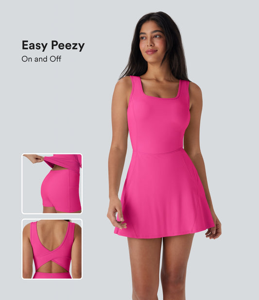 Sukienka mini z dekoltem w kształcie litery U, kieszeniami 2 w 1, Cool Touch Dance Active Dress – Easy Peezy